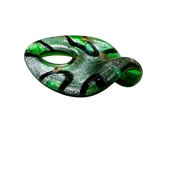 Vintage 90s Handblown Hippie Green and Black Glass Pendant - Picture 4 of 6